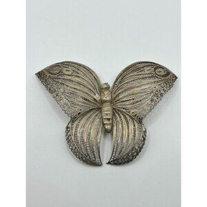 Vintage Mexican Silver Filigree Butterfly Brooch Pin